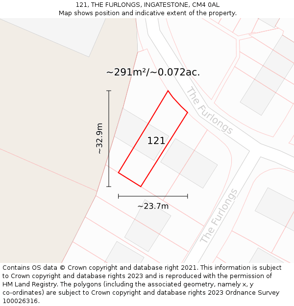 121, THE FURLONGS, INGATESTONE, CM4 0AL: Plot and title map