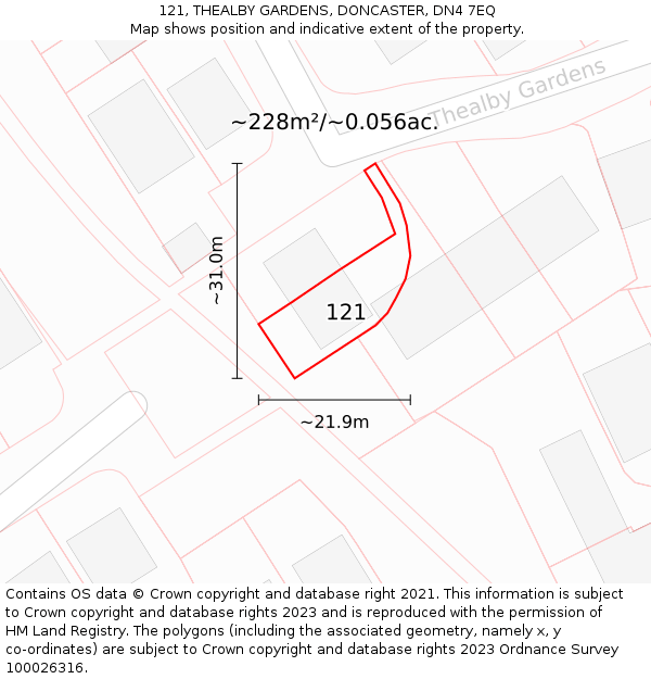 121, THEALBY GARDENS, DONCASTER, DN4 7EQ: Plot and title map