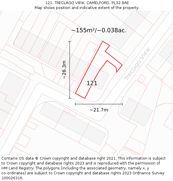 121, TRECLAGO VIEW, CAMELFORD, PL32 9AE: Plot and title map