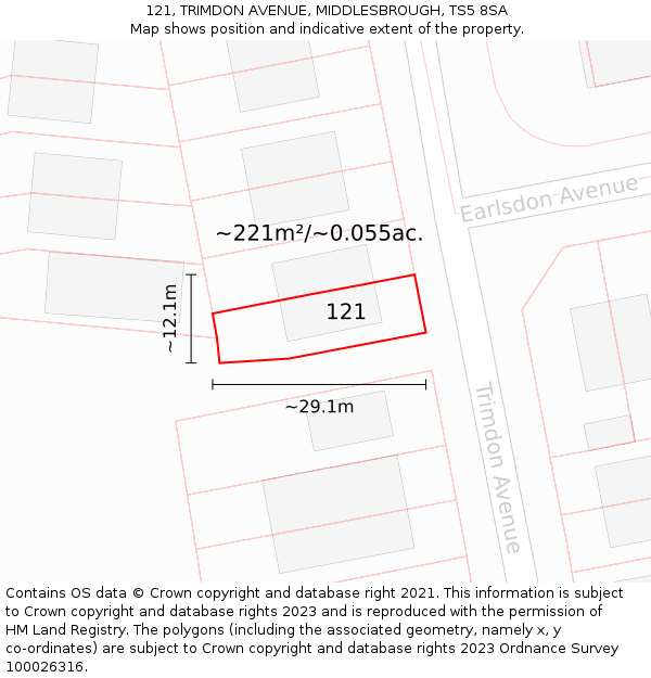 121, TRIMDON AVENUE, MIDDLESBROUGH, TS5 8SA: Plot and title map