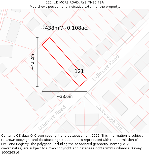 121, UDIMORE ROAD, RYE, TN31 7EA: Plot and title map