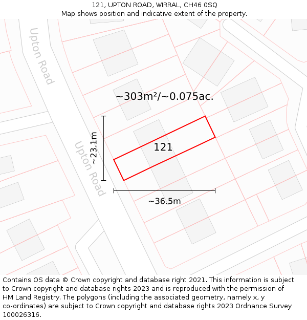 121, UPTON ROAD, WIRRAL, CH46 0SQ: Plot and title map