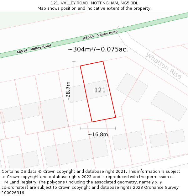 121, VALLEY ROAD, NOTTINGHAM, NG5 3BL: Plot and title map