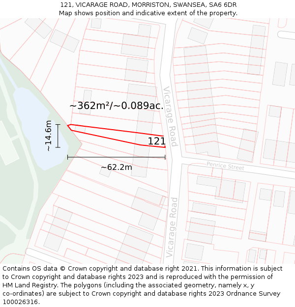 121, VICARAGE ROAD, MORRISTON, SWANSEA, SA6 6DR: Plot and title map
