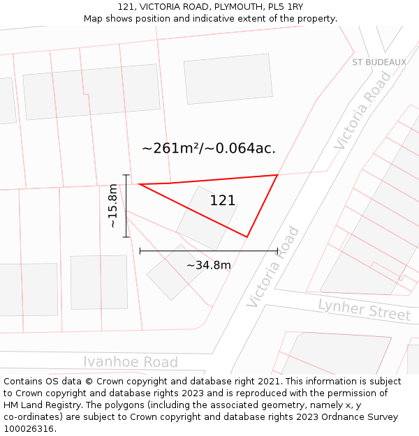 121, VICTORIA ROAD, PLYMOUTH, PL5 1RY: Plot and title map