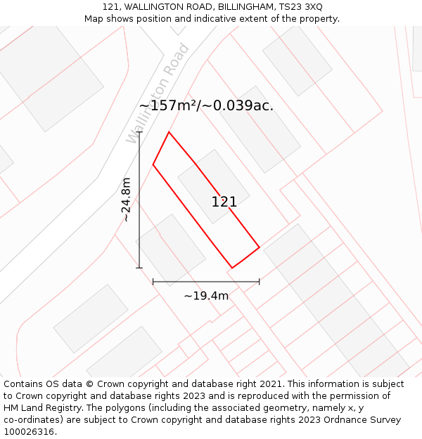 121, WALLINGTON ROAD, BILLINGHAM, TS23 3XQ: Plot and title map