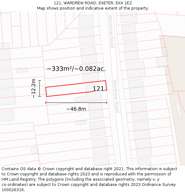 121, WARDREW ROAD, EXETER, EX4 1EZ: Plot and title map
