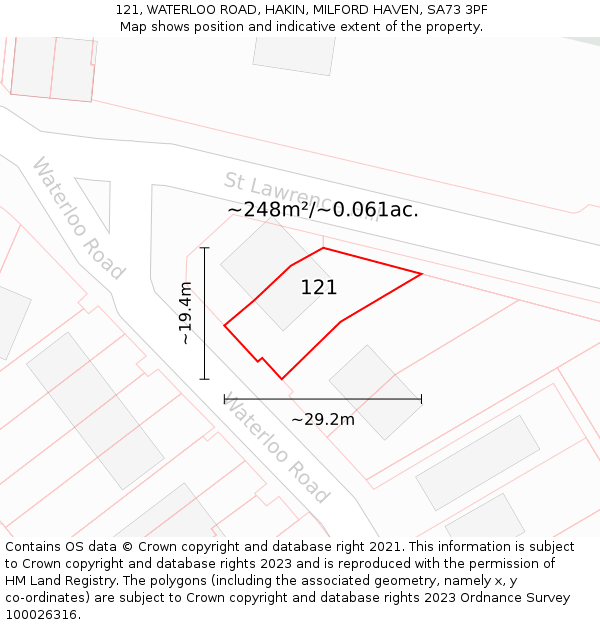 121, WATERLOO ROAD, HAKIN, MILFORD HAVEN, SA73 3PF: Plot and title map