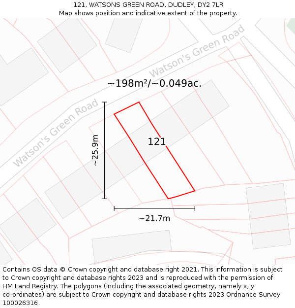121, WATSONS GREEN ROAD, DUDLEY, DY2 7LR: Plot and title map