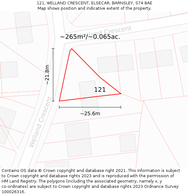 121, WELLAND CRESCENT, ELSECAR, BARNSLEY, S74 8AE: Plot and title map