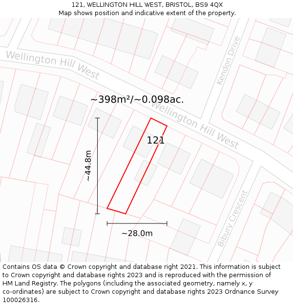 121, WELLINGTON HILL WEST, BRISTOL, BS9 4QX: Plot and title map