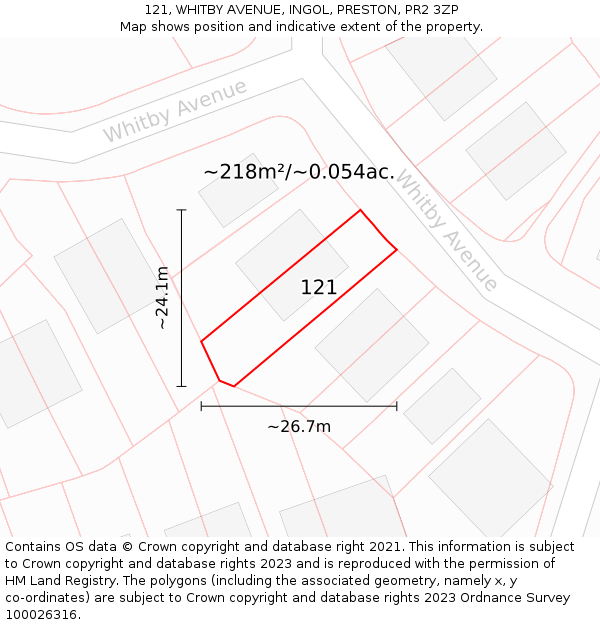 121, WHITBY AVENUE, INGOL, PRESTON, PR2 3ZP: Plot and title map