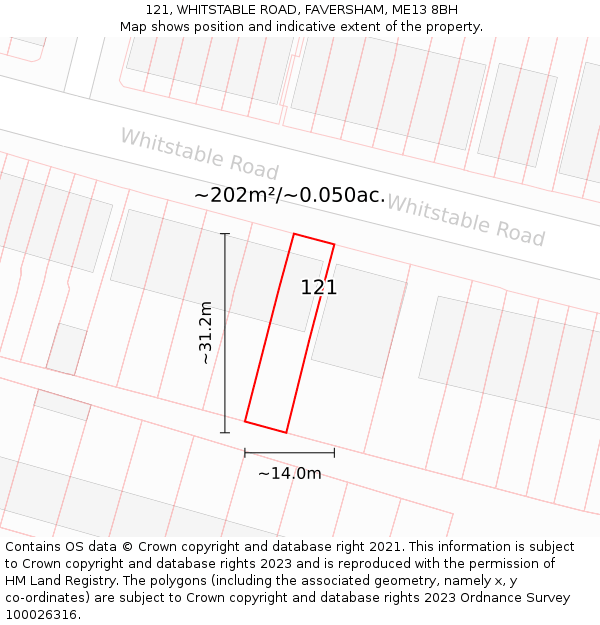 121, WHITSTABLE ROAD, FAVERSHAM, ME13 8BH: Plot and title map