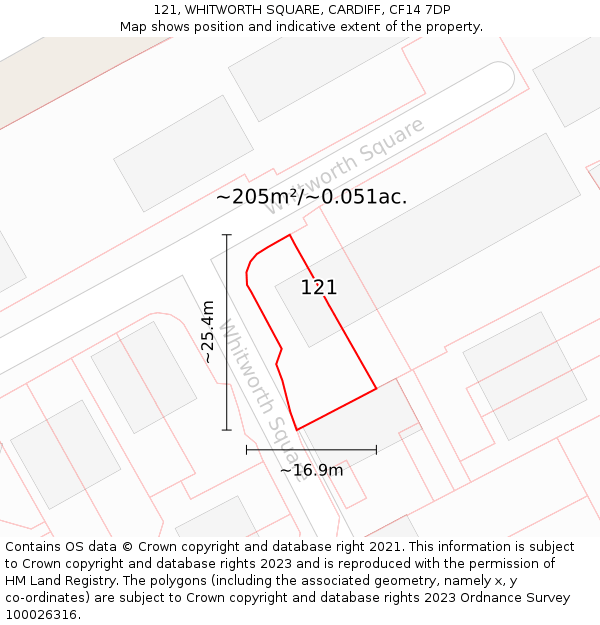 121, WHITWORTH SQUARE, CARDIFF, CF14 7DP: Plot and title map