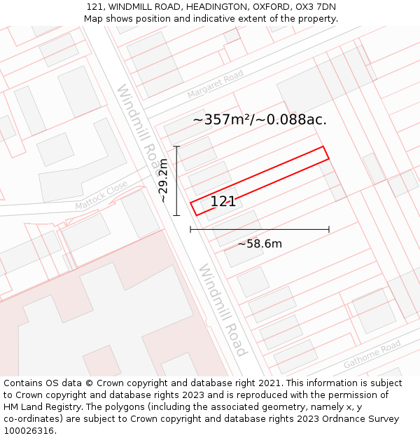 121, WINDMILL ROAD, HEADINGTON, OXFORD, OX3 7DN: Plot and title map