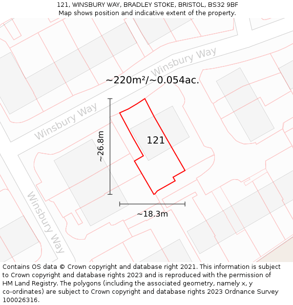 121, WINSBURY WAY, BRADLEY STOKE, BRISTOL, BS32 9BF: Plot and title map