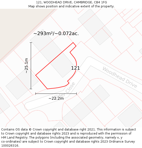 121, WOODHEAD DRIVE, CAMBRIDGE, CB4 1FG: Plot and title map