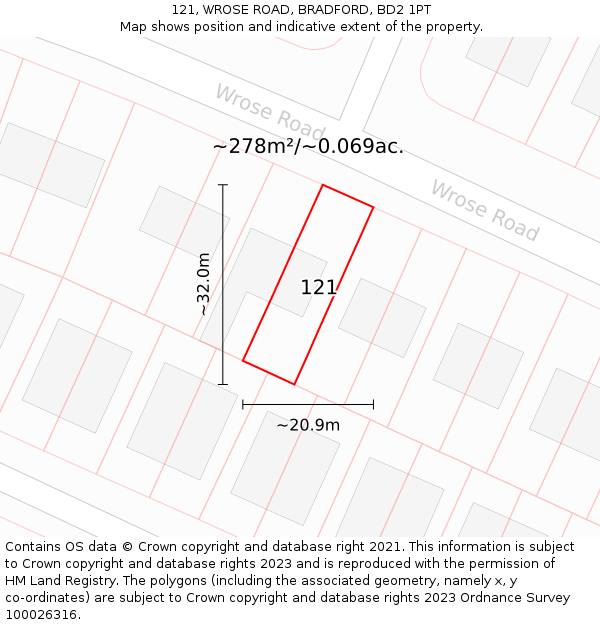 121, WROSE ROAD, BRADFORD, BD2 1PT: Plot and title map