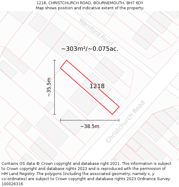 1218, CHRISTCHURCH ROAD, BOURNEMOUTH, BH7 6DY: Plot and title map