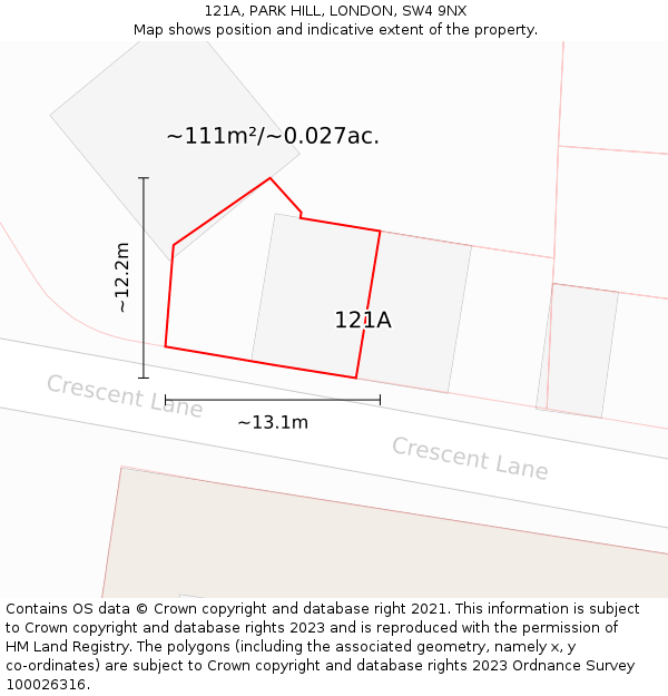 121A, PARK HILL, LONDON, SW4 9NX: Plot and title map