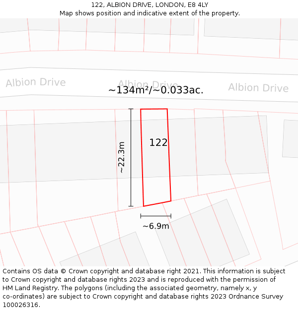 122, ALBION DRIVE, LONDON, E8 4LY: Plot and title map