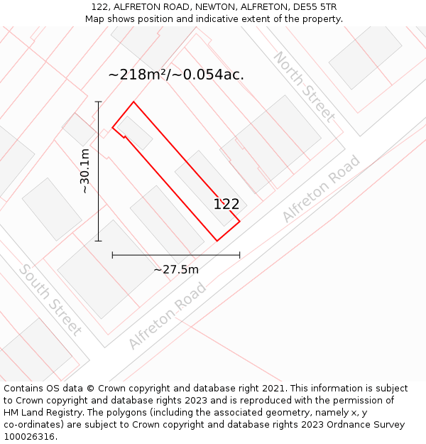 122, ALFRETON ROAD, NEWTON, ALFRETON, DE55 5TR: Plot and title map