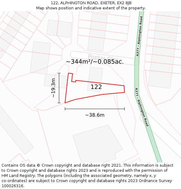122, ALPHINGTON ROAD, EXETER, EX2 8JB: Plot and title map