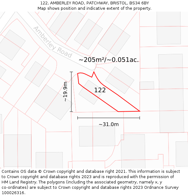 122, AMBERLEY ROAD, PATCHWAY, BRISTOL, BS34 6BY: Plot and title map