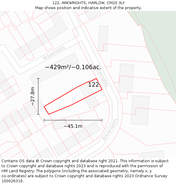 122, ARKWRIGHTS, HARLOW, CM20 3LY: Plot and title map