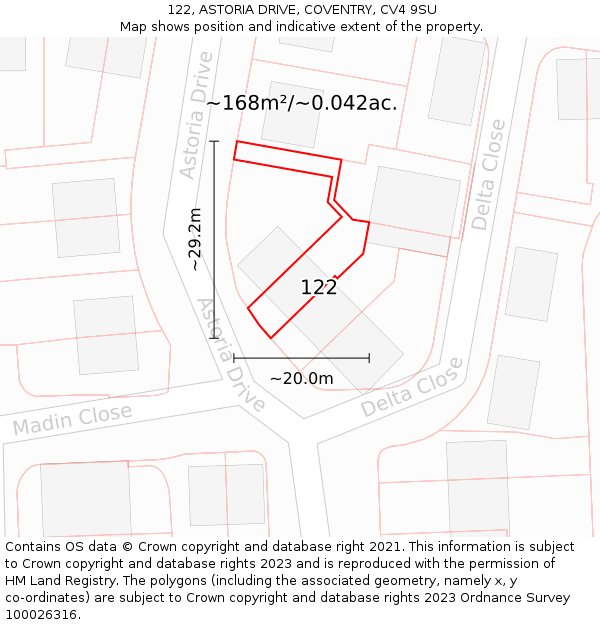 122, ASTORIA DRIVE, COVENTRY, CV4 9SU: Plot and title map