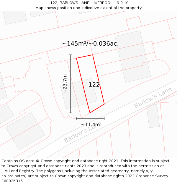 122, BARLOWS LANE, LIVERPOOL, L9 9HY: Plot and title map