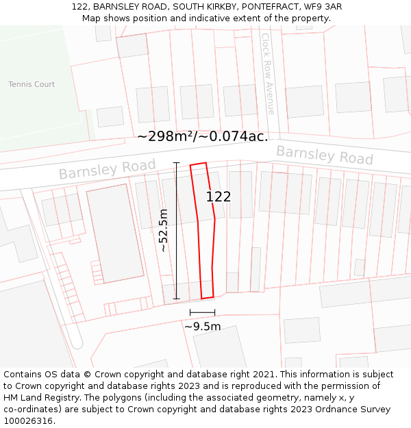 122, BARNSLEY ROAD, SOUTH KIRKBY, PONTEFRACT, WF9 3AR: Plot and title map