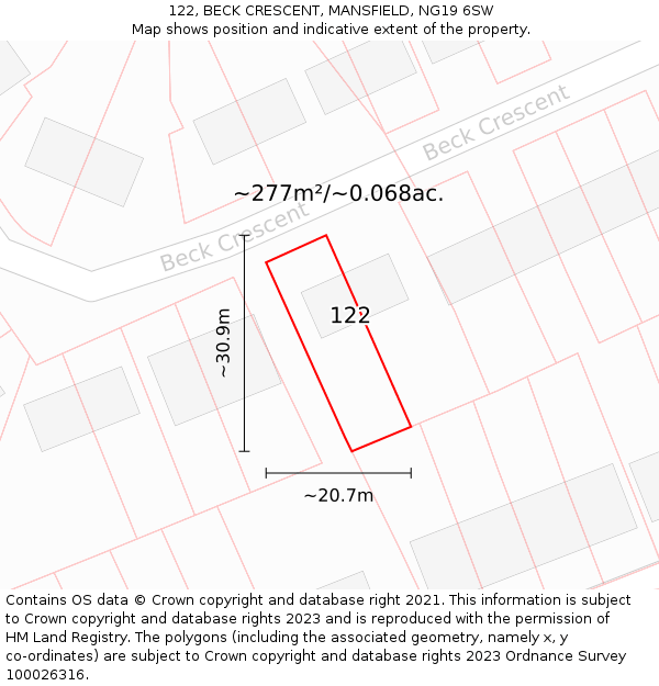 122, BECK CRESCENT, MANSFIELD, NG19 6SW: Plot and title map