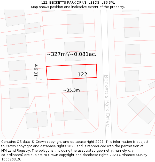 122, BECKETTS PARK DRIVE, LEEDS, LS6 3PL: Plot and title map