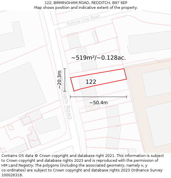 122, BIRMINGHAM ROAD, REDDITCH, B97 6EP: Plot and title map