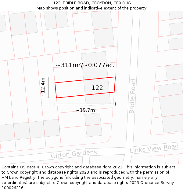 122, BRIDLE ROAD, CROYDON, CR0 8HG: Plot and title map