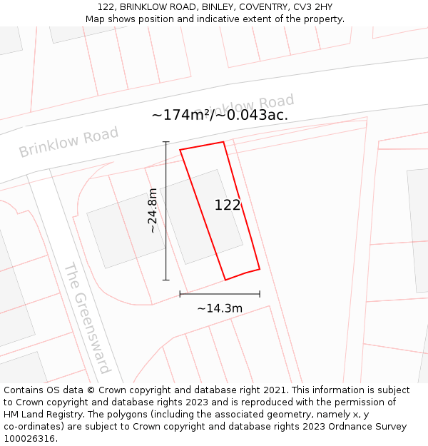 122, BRINKLOW ROAD, BINLEY, COVENTRY, CV3 2HY: Plot and title map