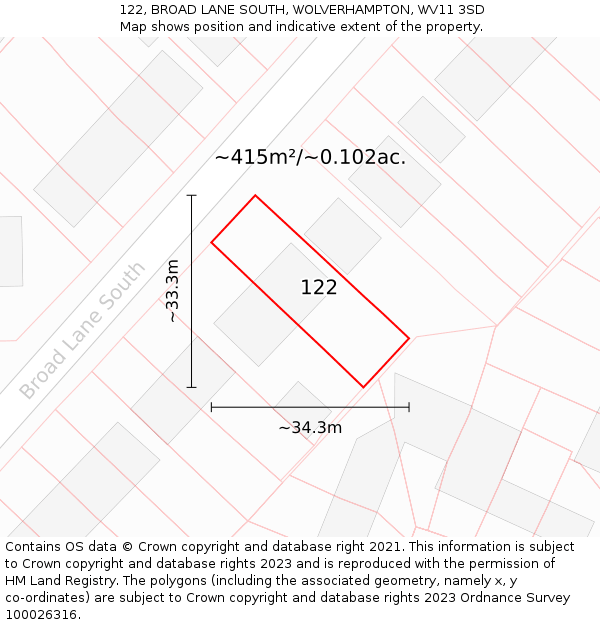 122, BROAD LANE SOUTH, WOLVERHAMPTON, WV11 3SD: Plot and title map