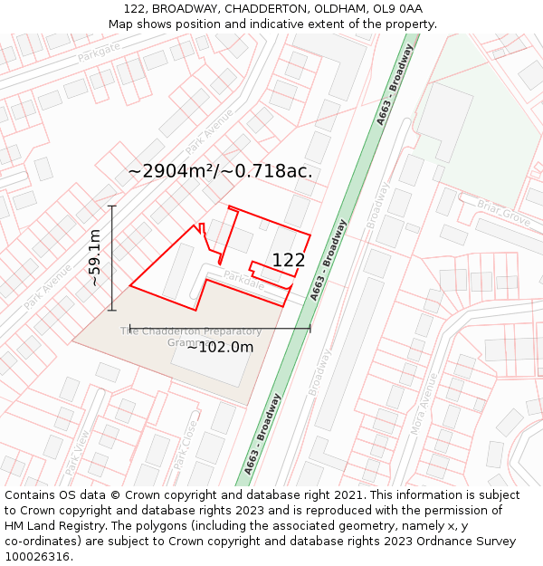 122, BROADWAY, CHADDERTON, OLDHAM, OL9 0AA: Plot and title map