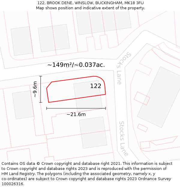 122, BROOK DENE, WINSLOW, BUCKINGHAM, MK18 3FU: Plot and title map