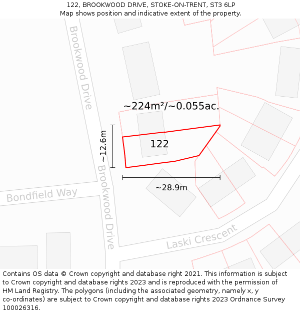 122, BROOKWOOD DRIVE, STOKE-ON-TRENT, ST3 6LP: Plot and title map