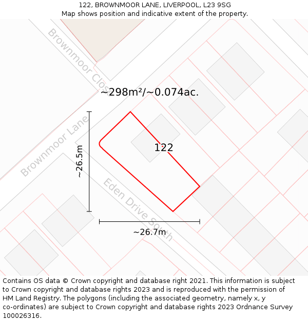 122, BROWNMOOR LANE, LIVERPOOL, L23 9SG: Plot and title map