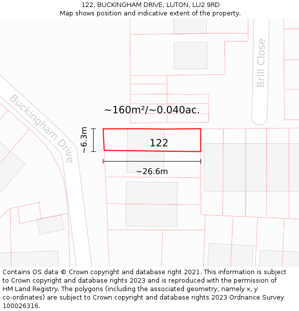 122, BUCKINGHAM DRIVE, LUTON, LU2 9RD: Plot and title map