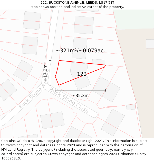 122, BUCKSTONE AVENUE, LEEDS, LS17 5ET: Plot and title map