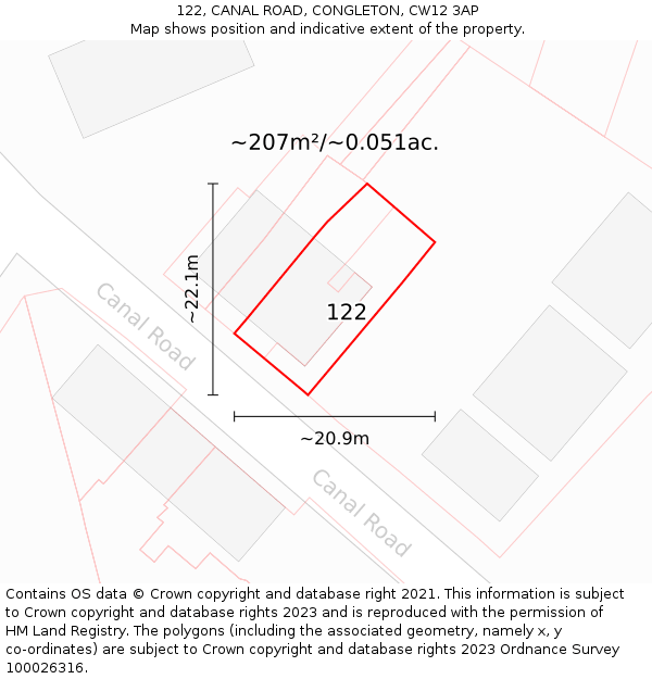 122, CANAL ROAD, CONGLETON, CW12 3AP: Plot and title map