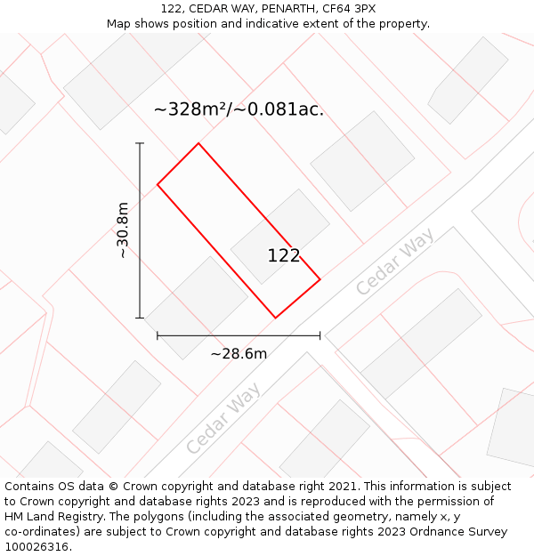 122, CEDAR WAY, PENARTH, CF64 3PX: Plot and title map
