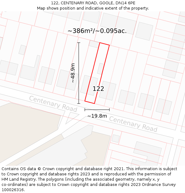 122, CENTENARY ROAD, GOOLE, DN14 6PE: Plot and title map