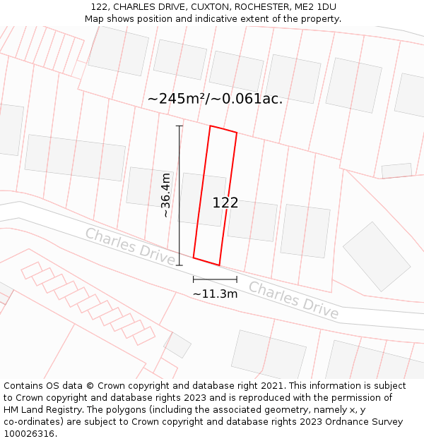 122, CHARLES DRIVE, CUXTON, ROCHESTER, ME2 1DU: Plot and title map