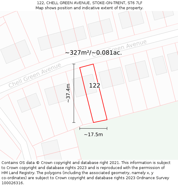 122, CHELL GREEN AVENUE, STOKE-ON-TRENT, ST6 7LF: Plot and title map