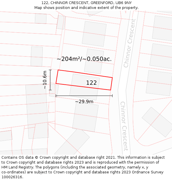 122, CHINNOR CRESCENT, GREENFORD, UB6 9NY: Plot and title map